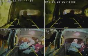 Horrifying moment a pensioner's skull is fractured when yobs hurl a rock through taxi window