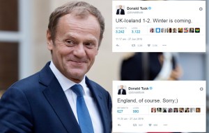 EU chief Donald Tusk mocks England footie flops... but accidentally calls them the UK team