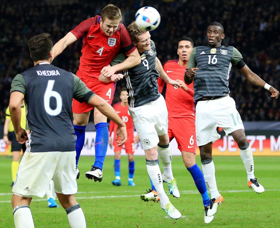 Editorial use only. No merchandising. For Football images FA and Premier League restrictions apply inc. no internet/mobile usage without FAPL license - for details contact Football Dataco Mandatory Credit: Photo by Matt McNulty/JMP/REX/Shutterstock (5619294af) England's Eric Dier (Tottenham Hotspur) scores a late winner Germany v England, Germany - 26 Mar 2016
