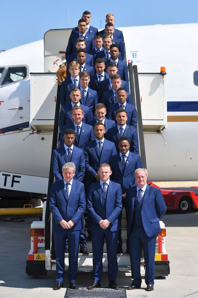 Just Harry Kane, Jamie Vardy and Kyle Walker managed to smile as they posed on the runway