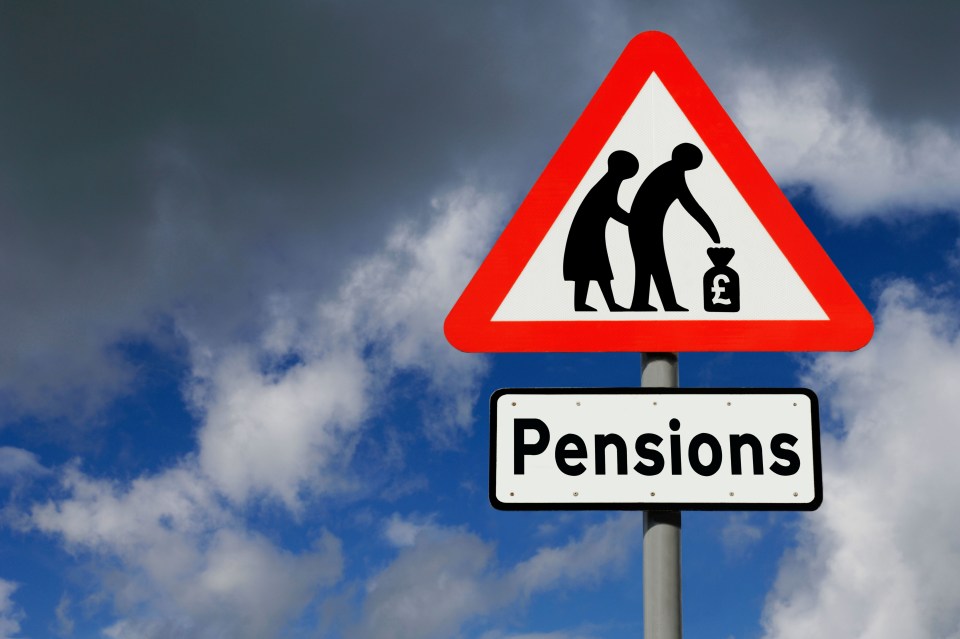 Pensions Road Sign against cloudy sky