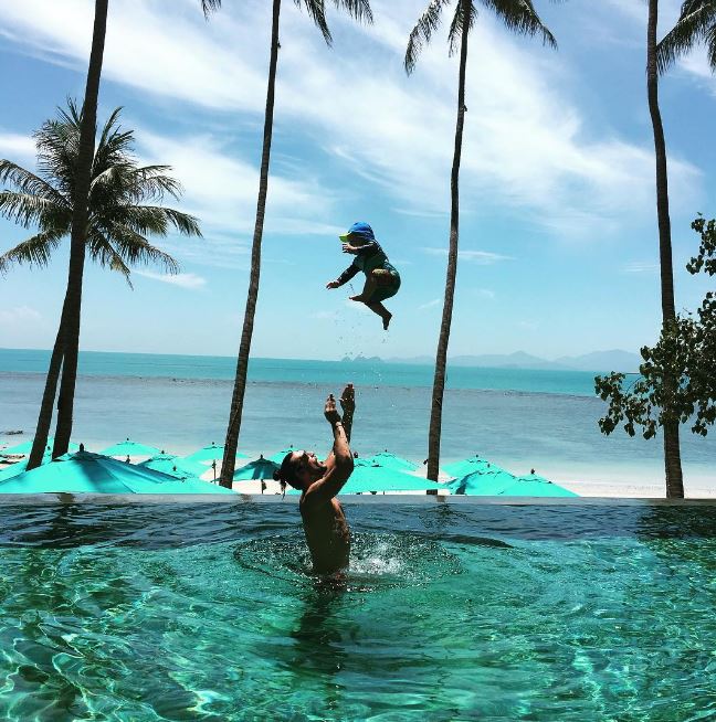 The couple, engaged in December 2014, are staying in Koh Samui with their year-old son