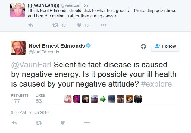 Edmonds sparked anger online after suggesting that a cancer patient's disese was caused by his attitude