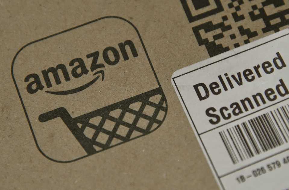 An Amazon package is seen after being delivered in London