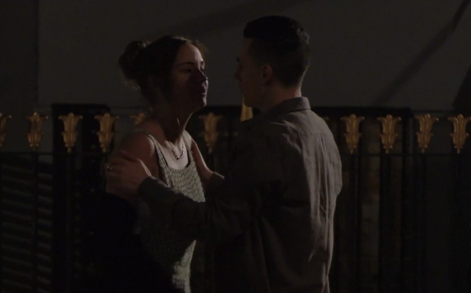 Lauren is comforted by Steven Beale as her father leaves the Square