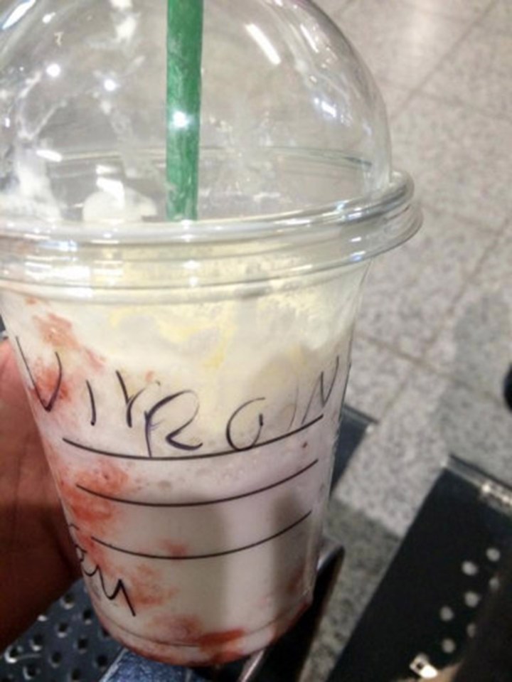 A customer was left furious after finding this on her Starbucks cup