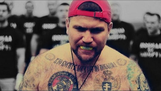 Russian warlord Vasily 'the killer' with gum shield