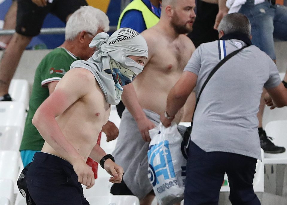 Some fans covered their faces and many attacks seem pre-meditated by Russia fans