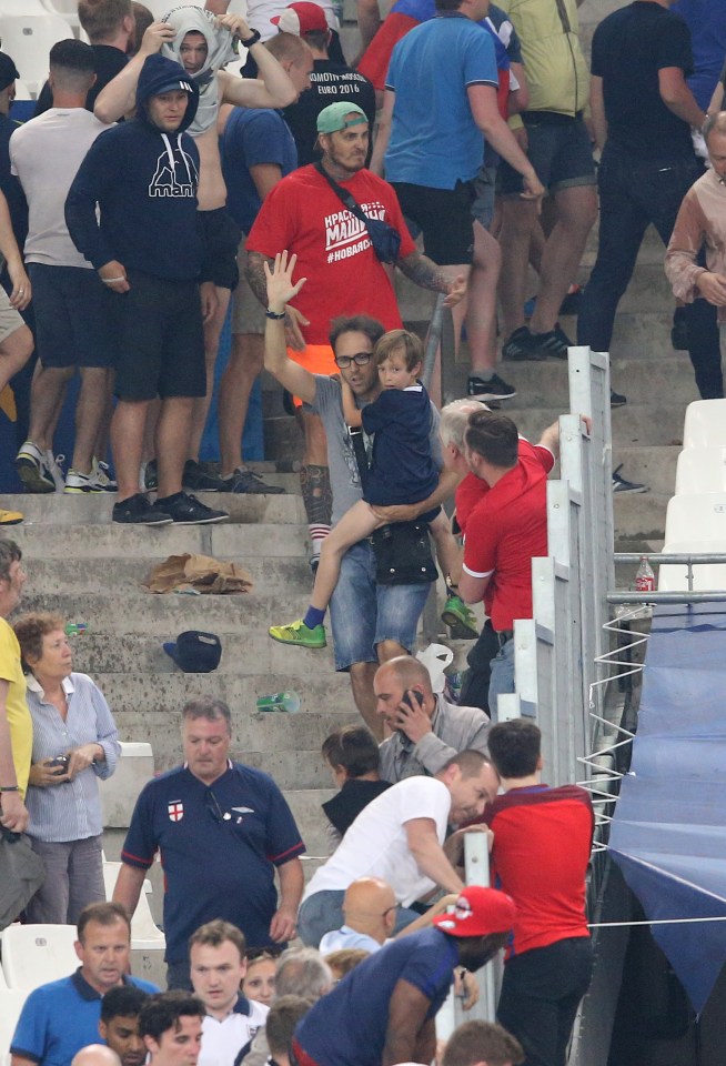 Fights break out in the stands between rival fans as England draw 1-1 against Russia in Marseille