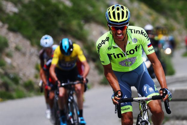 Alberto Contador attacks Chris Froome during stage seven of Criterium du Dauphine
