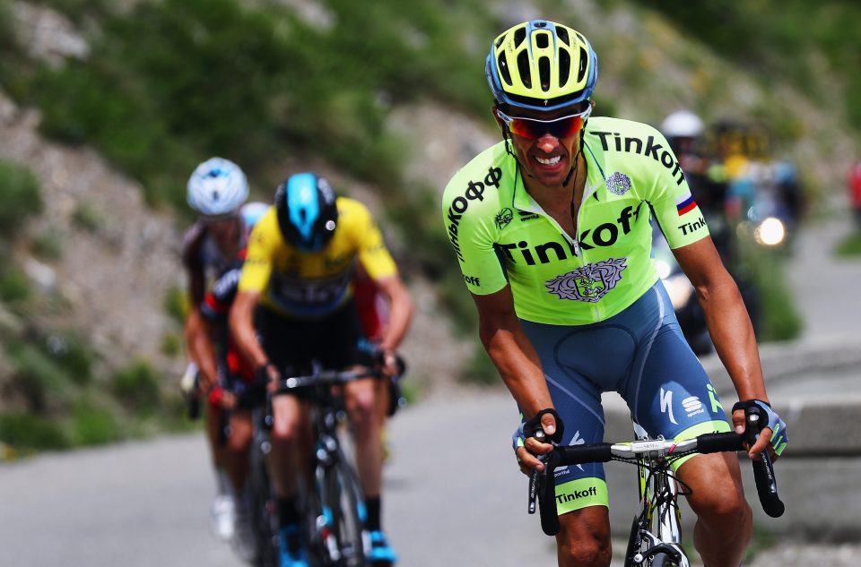Alberto Contador attacks Chris Froome during stage seven of Criterium du Dauphine