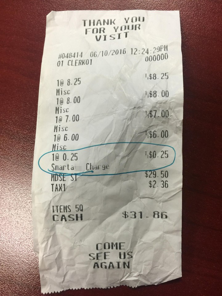 This is the receipt which punished a customer for being a smartass