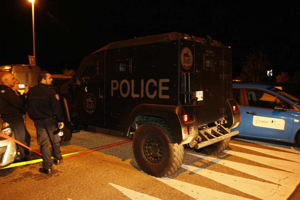French special forces RAID vehicle leaves after an assault on a property north of Paris