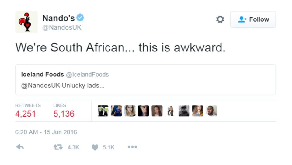 Nando's Iceland tweet