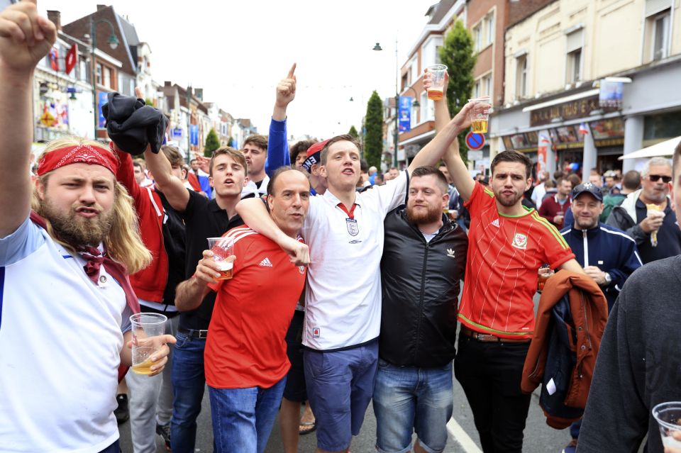 Wales and England fans in Lens ahead of the UEFA Euro 2016