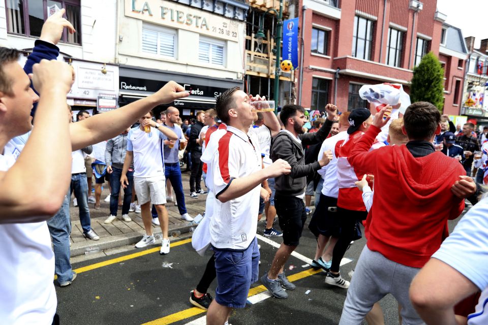 England fans are getting ready for the kick off at 2pm by partying in Lille