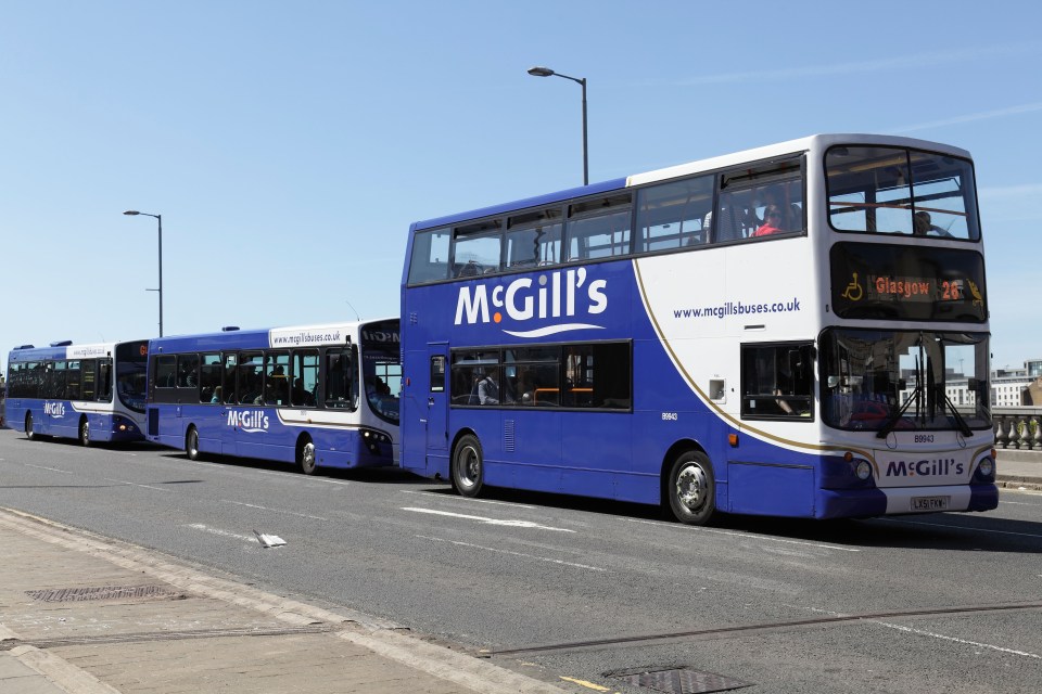 McGill's buses on George V Bridge, Commerce Street, Glasgow, Scotland, UK