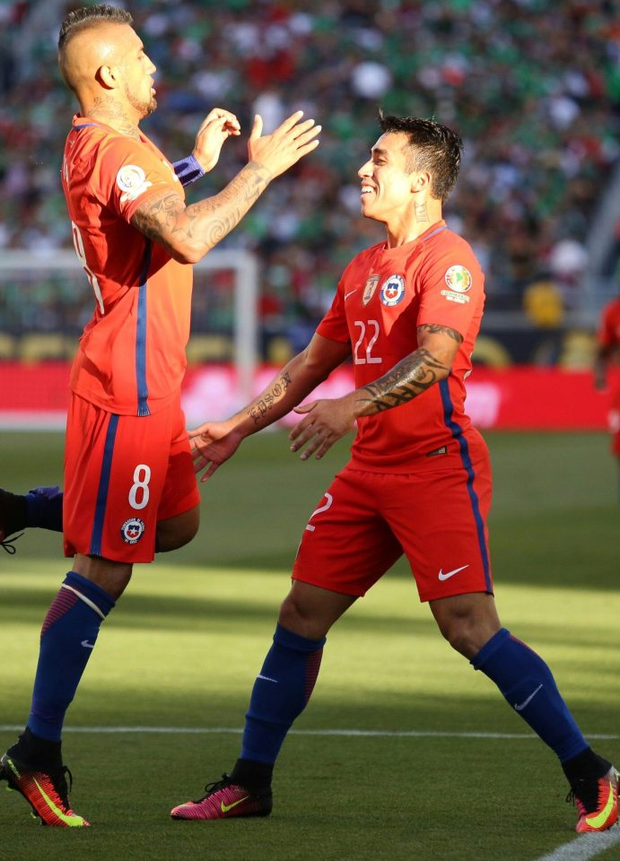 Puch and Vidal celebrate the opener which rocked the Mexicans