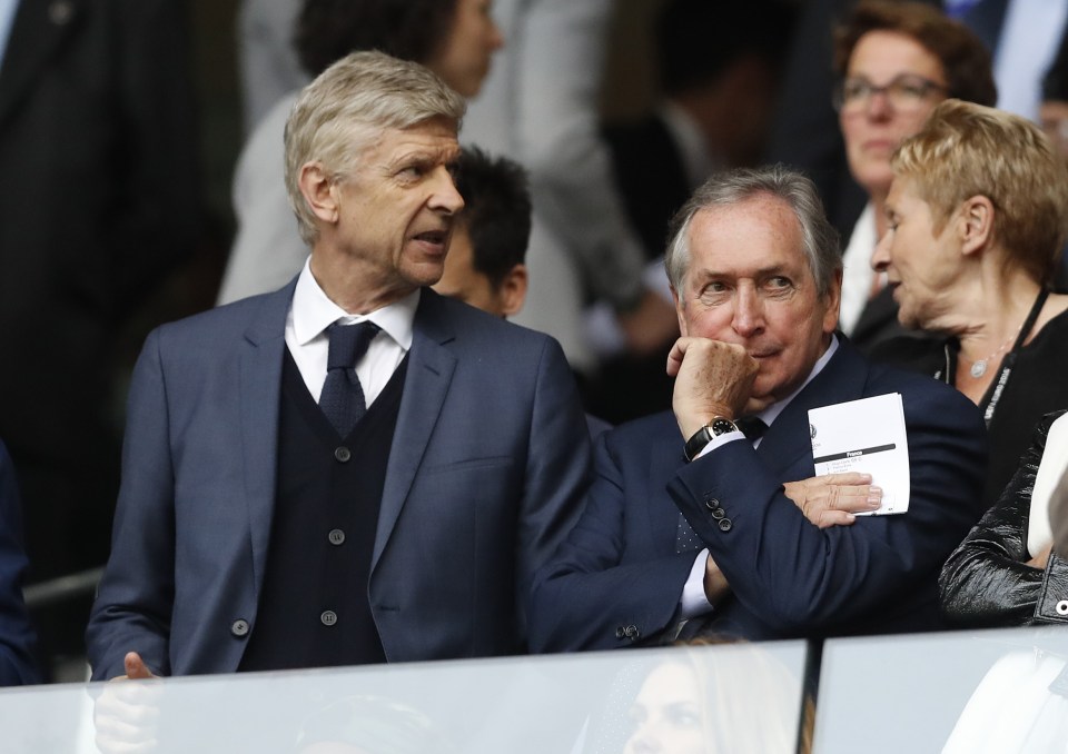 Arsenal manager Arsene Wenger and ex-Liverpool boss Gerard Houllier watch on