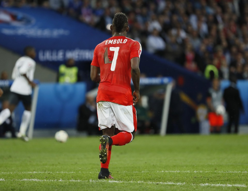 Breel Embolo also had his shirt ripped