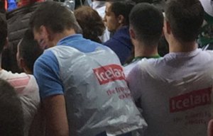 Four England fans spotted supporting Iceland at Euro 2016...wearing Iceland supermarket bags as footie shirts
