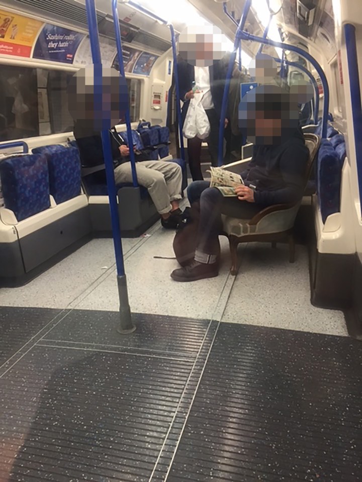 NEXT STOP, TRAFALGAR CHAIR? LONDON COMMUTER TAKES OWN ARMCHAIR ONTO TUBE TO SIT ON