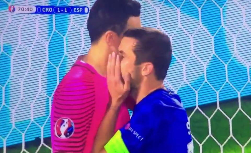 Darijo Srna tells keeper Danijel Subasic where to dive after being tipped off by Luka Modric