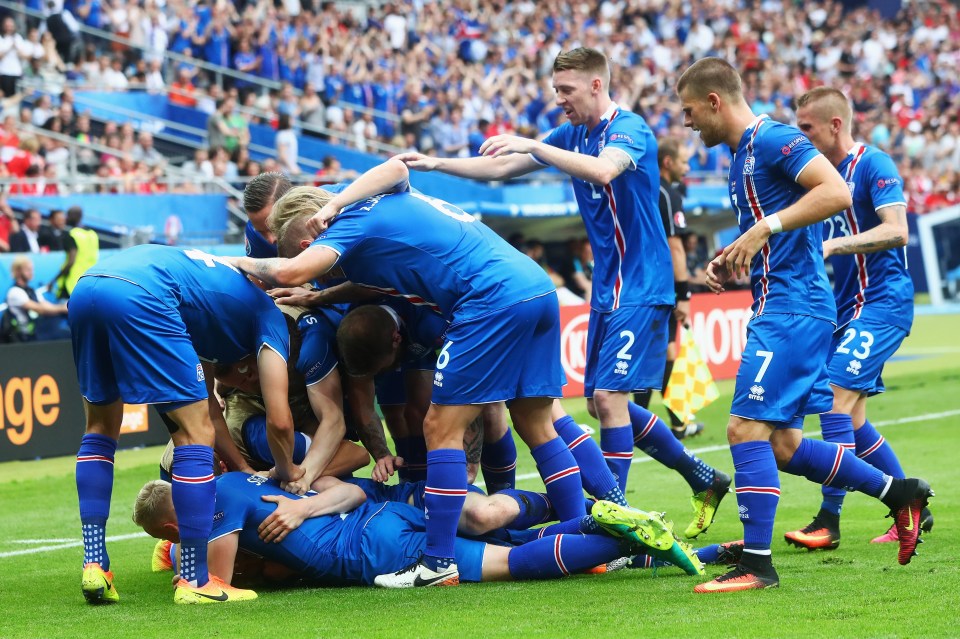 Iceland celebrate their goal which put them second ion the group