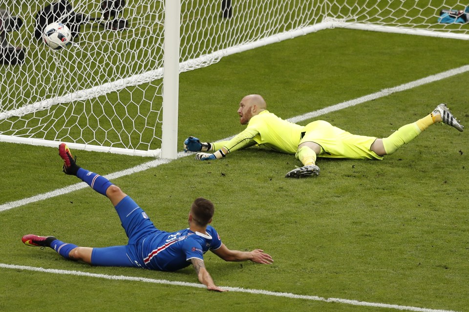 Arnor Ingvi Traustason sneaks the ball in at the near post with Austria pushing for winner