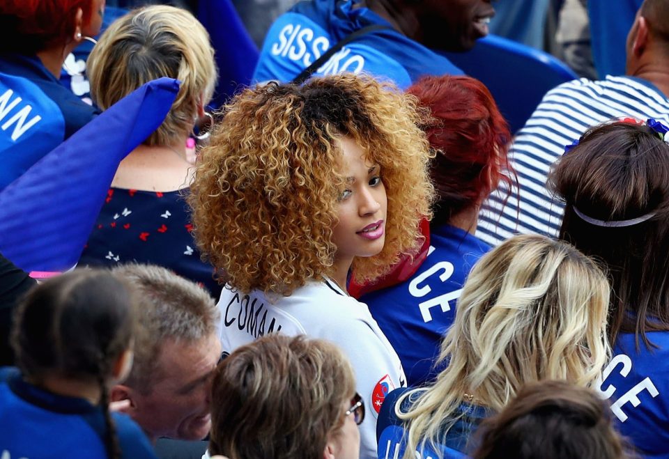 Sephora Goignans girlfriend of Kingsley Coman watches on in the crowd