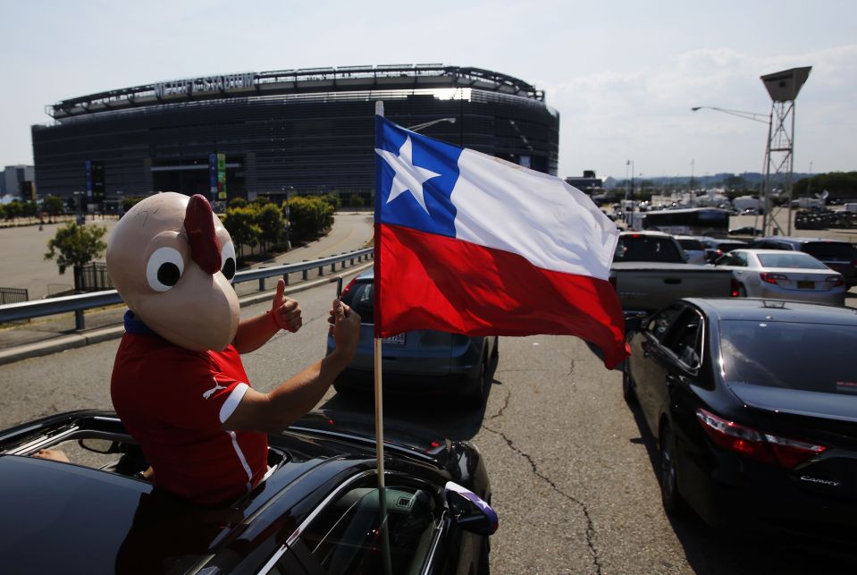 A Chile supporter outside MetLife Stadium ahead of the final