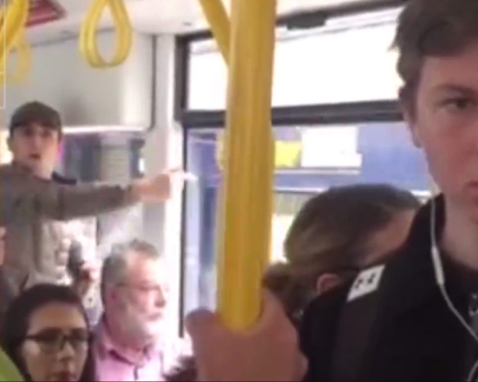 The abuse began with one of the trio hurling insults from the back of the carriage at the man, who speaks with a foreign accent