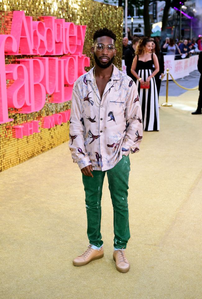 Rapper Tinie Tempah seemed to channel Jane's green vibe sporting bright skinny jeans