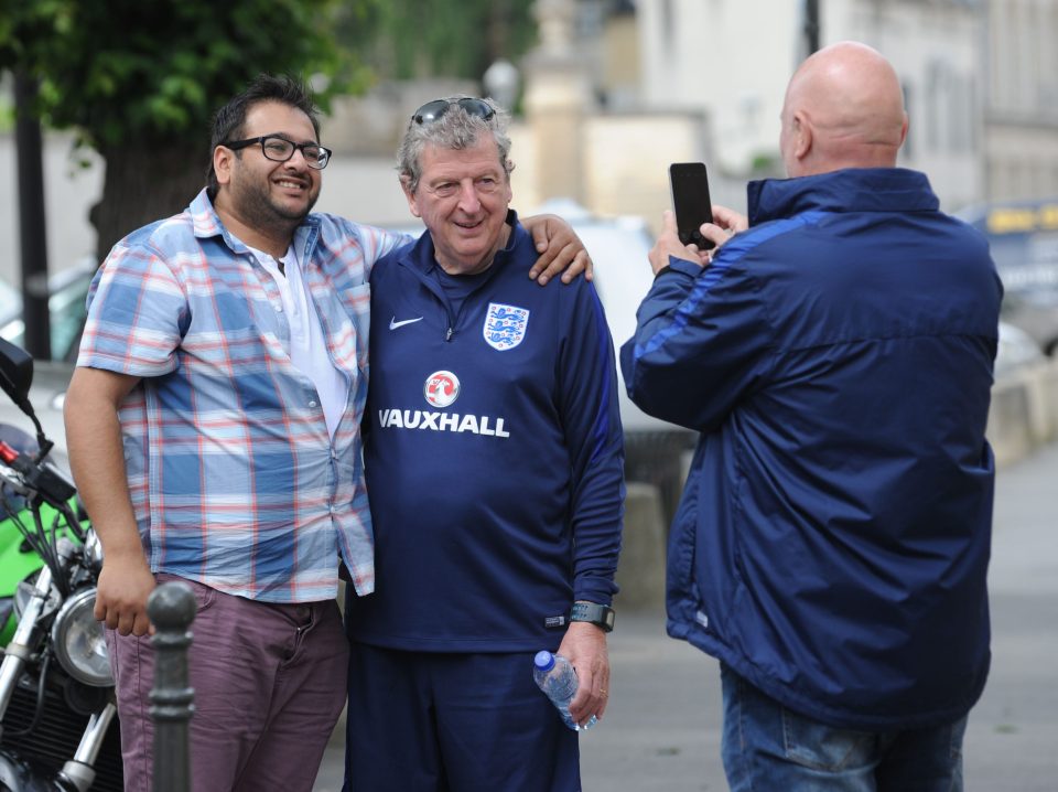 Hodgson was in relaxed mood as he posed for photos of England fans 