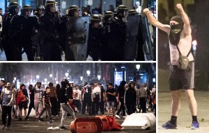 French hooligans throwing rocks and fireworks clash with cops after France's Euro 2016 VICTORY