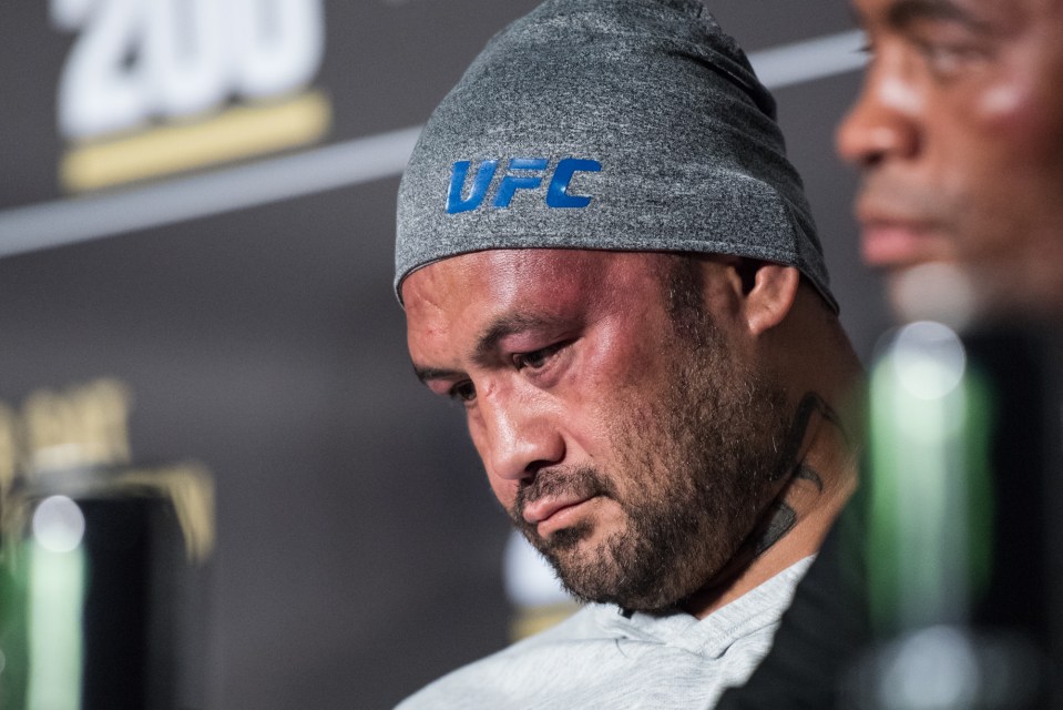 Defeated: Mark Hunt cut a dejected figure at the UFC 200 post-fight press conference