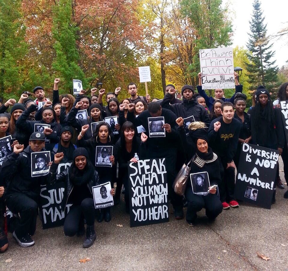 Rachel leading students in a Black Lives Matter protest 2015