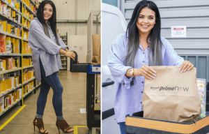 Scarlet Moffatt is packing less weight... as she helps box up items at Amazon warehouse