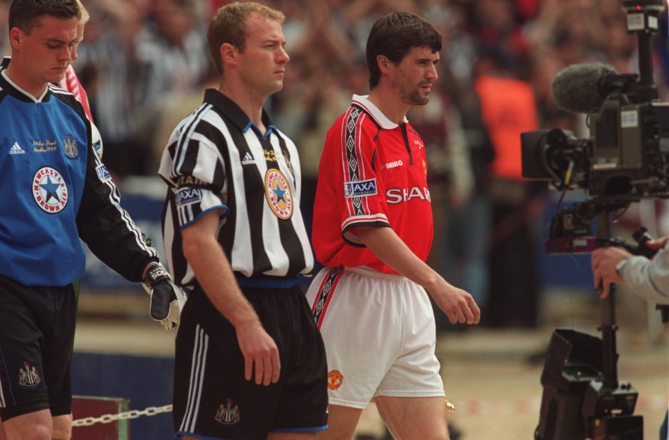 FA Cup Final 1999. Manchester United v Newcastle United, 22 May 1999. Captains Alan Shearer and Roy Keane lead Newcastle and Manchester United out for the 1999 FA Cup Final. Pic: Marc Aspland, The Times.