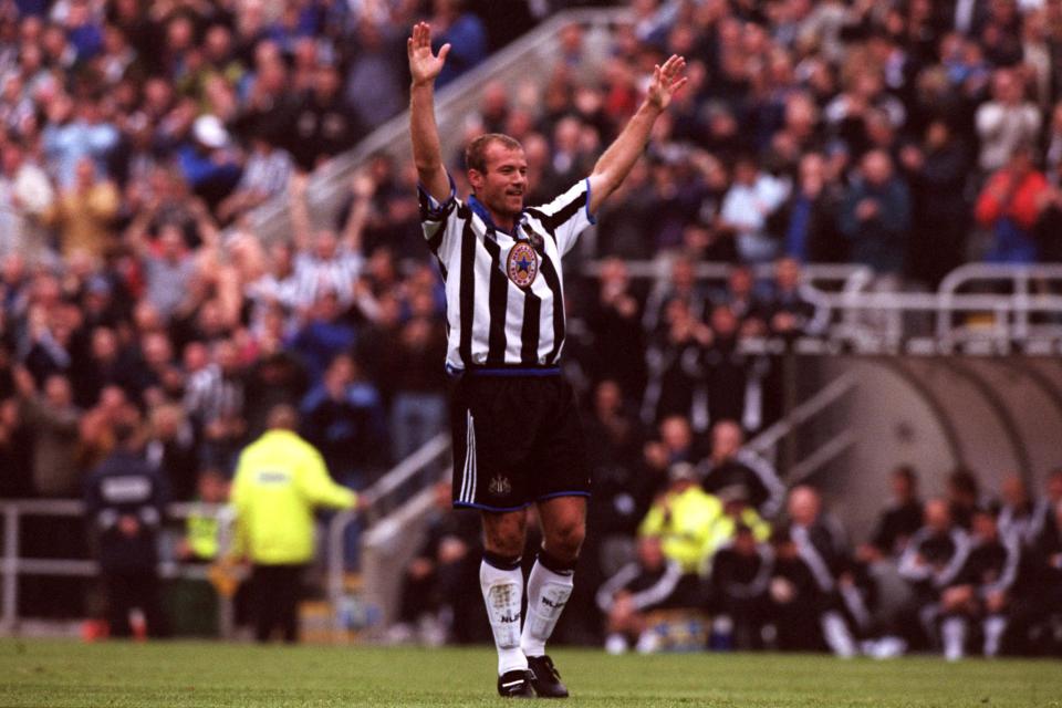FILE IMAGE - the other three player to have scored 5 goals in one premier league game after Berbatov achieved the same Newcastle United's Alan Shearer celebrates scoring his fourth goal ... Soccer - FA Carling Premiership - Newcastle United v Sheffield Wednesday ... 19-09-1999 ... NULL ... NULL ... Photo credit should read: Tony Marshall/EMPICS Sport. Unique Reference No. 327399 ... NULL