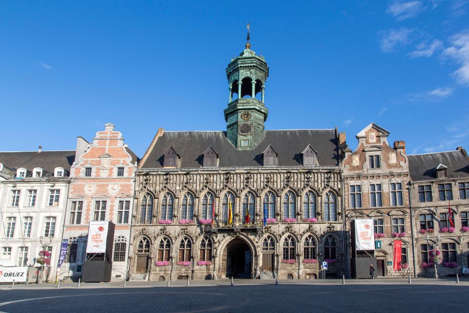 Grand Place, the central square in the city center, historic old town, historic town hall, Mons, Belgium,