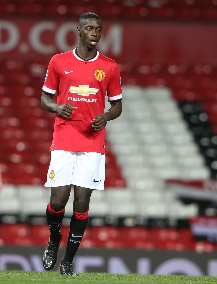MANCHESTER, ENGLAND - MARCH 10: Axel Tuanzebe of Manchester United U21s in action during the Barclays U21 Premier League match between Manchester United and Tottenham Hotspur at Old Trafford on March 10, 2015 in Manchester, England. (Photo by Matthew Peters/Man Utd via Getty Images)