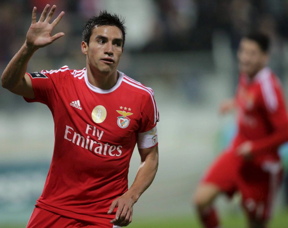 Benfica's Nico Gaitan celebrates his goal against Moreirense.