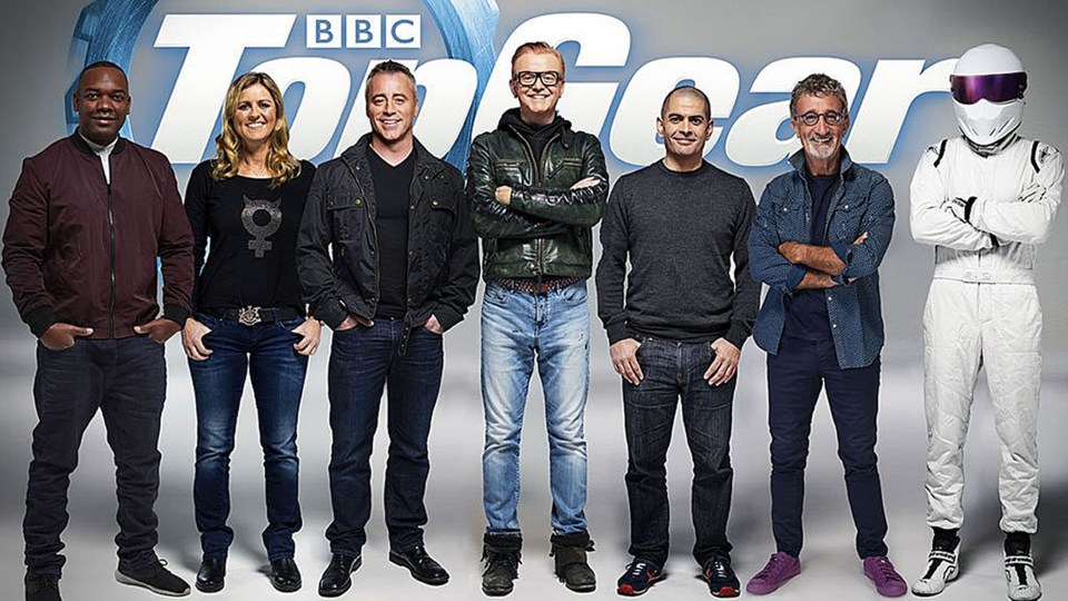 Evans pictured with the lineup of the revamped Top Gear show