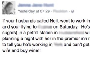 Woman who overheard a husband plotting his affair tries to find the love rat's WIFE on Facebook