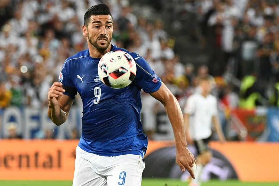 Italy's forward Pelle plays the ball dur