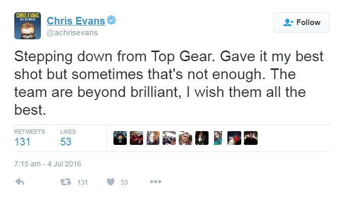 Chris announced his resignation on Twitter on Monday 