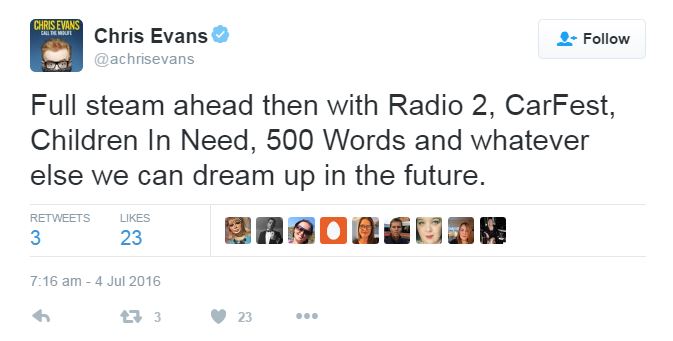 He added that he would be continuing with his Radio 2 show and other projects