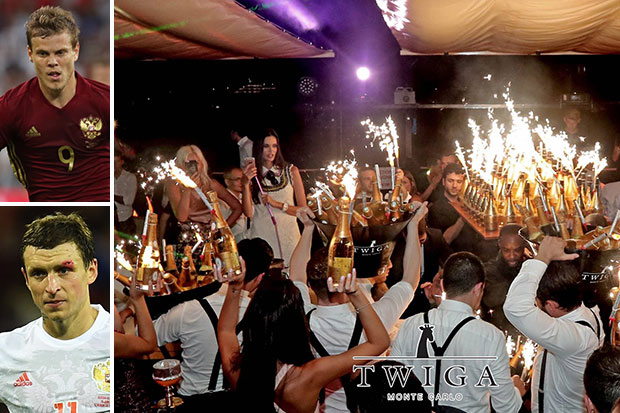 Two Russia players party in a Monte Carlo nightclub with £213k worth of champagne