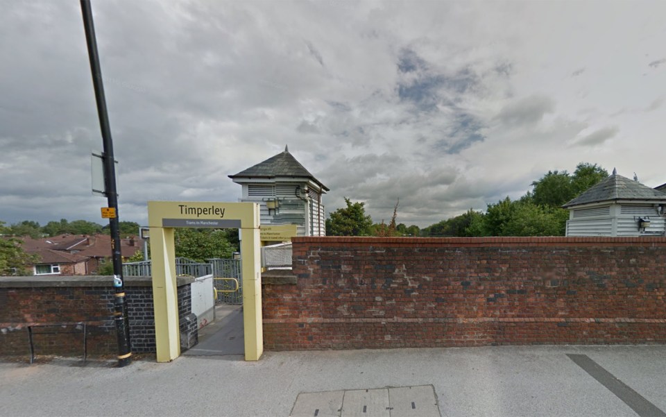 The boy collapsed at Timperley Metrolink Station (pictured) in Manchester 